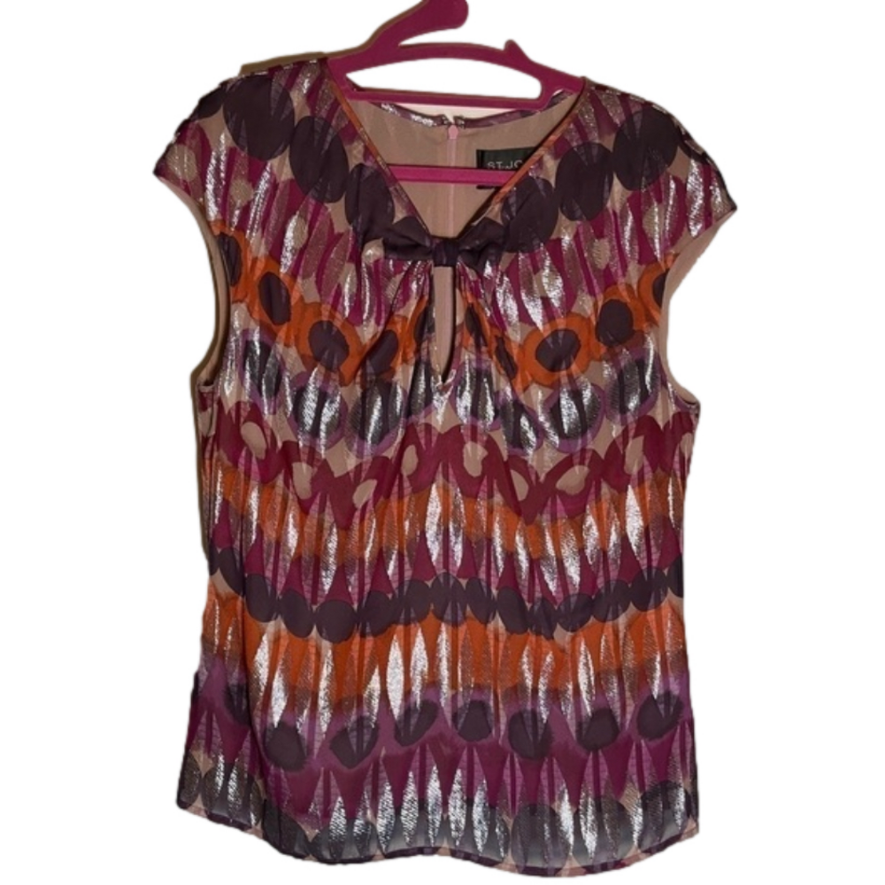 St. John Couture Sleeveless Delicate Silk Top Metallic Woven 10
